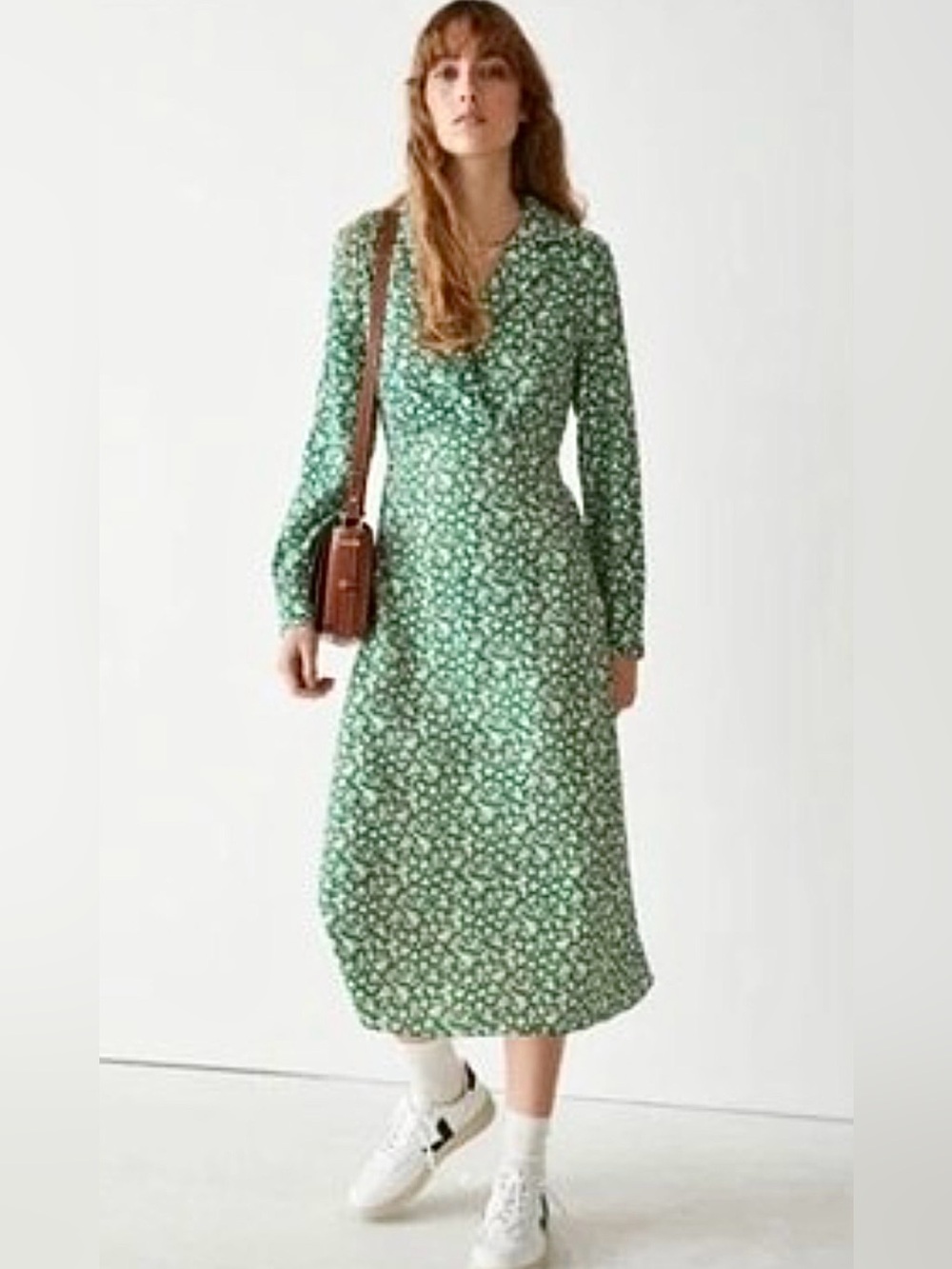 & Other Stories Apple Floral Midi Dress NWOT Green Fruit Wrap Size S Trad Wife